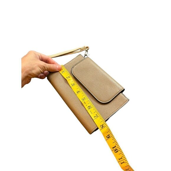 Tan Faux Leather Wristlet Wallet With Polka Dot Interior & Zipper Pocket - Picture 8 of 9